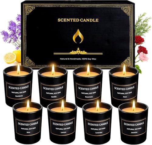 Weihnachtliche Duftkerzen Geschenke für Frauen, 8er Pack 85g Duftkerzen für Zuhause, rauchfreie intensive Aromen mit langer Haltbarkeit, Aromatherapie-Kerzen für Geburtstage, Weihnachtsgeschenke