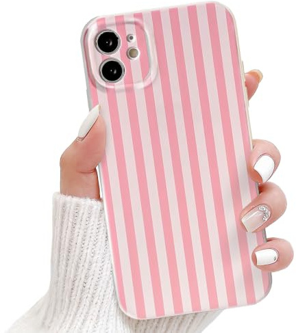 NITITOP for iPhone 12 Case Cute Striped Design, Pink | for Women Girls, Aesthetic Vertical Stripe Line Pattern, Soft TPU Shockproof Cover, Full Camera Protection