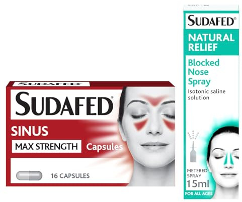 Sudafed Natural Relief Blocked Nose Spray (1 x 15ml) & Sudafed Sinus Max Capsules (1 x 16 Capsules) Bundle.