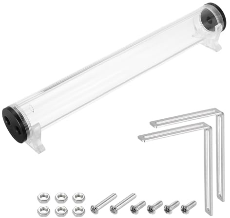 sourcing map Wasserkühltank, G1/4-Gewinde, 50 mm x 375 mm, Zylinderwärmetauscher, Wasserkühlung, Reservoir, Kühlkörper, Kühlkörper, 1 in 2 Ausgänge, für PC, Computer, CPU