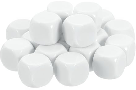 QUARKZMAN 20 Stück Blanko Würfel 16mm D6 Acryl Weiß | 6-Seitige Leere Spielwürfel zum Selbst Gestalten mit Runden Ecken für DIY Handwerk, Bemalen, Tabletop & Matheunterricht