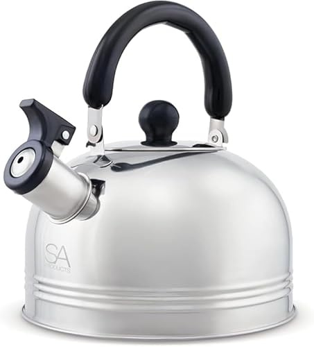 SA Products Camping Kettle 3L - Stainless Steel Whistling Kettle - Portable Stove Top Kettle for Coffee & Tea - Camping Kettle for Gas Stove & Open Fire - Camp Stove Kettle - Silver