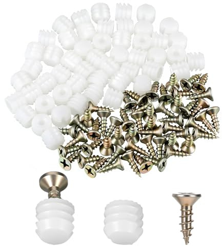 50 PCS Plastic Hinge Dowel Inserts with Screws Hinge Expansion Dowels for Cabinet Cupboard Desk Chair