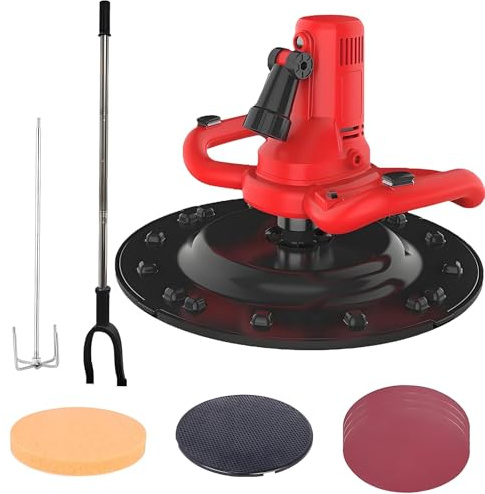 Fratasadora Eléctrica, Enyesadora Eléctrica 1680W, Pulidora De Suelos De Hormigón, Mezclador De Mortero Máquina Alisadora Profesional Con 6 Velocidades Ajustables Para Paredes Y Techos(Red)