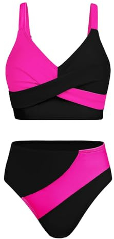 Filles Bikini Set Maillots de Bain Deux Pièces Enfants Ensemble Tankini Sportif Filles Ado Bikini Deux Pièces avec Bustier et Séchage Rapide Maillot de Bain Été pour Piscine Plage Natation