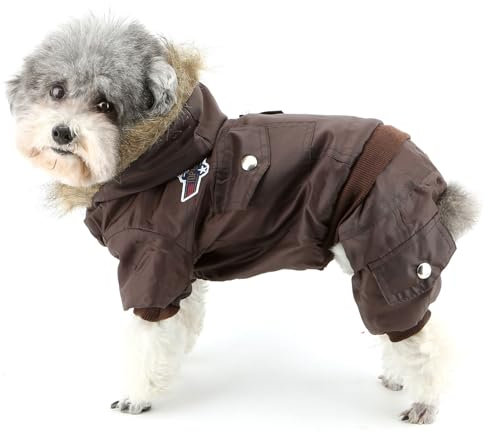 Zunea Overall Schneeanzug mit Kapuze für Kleine Hunde Wasserdichter Wintermäntel Fleece Warm Kapuzenpullis Haustier Welpen Kleidung Chihuahua Yorkie Katzen Hundebekleidung Braun L