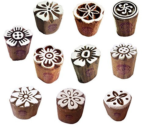 Lehm Holzdruck Handgeschnitzt Klein Blumen Designs Blöcke Stempel (Set von 10)