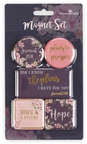 Christian Art Gifts Inspirational Refrigerator Scripture Magnet for Women with Bible Verse: I Know The Plans - Jeremiah 29:11 Pink Floral Themed Fridge Magnet, Home & Kitchen Decorations, Set of 5