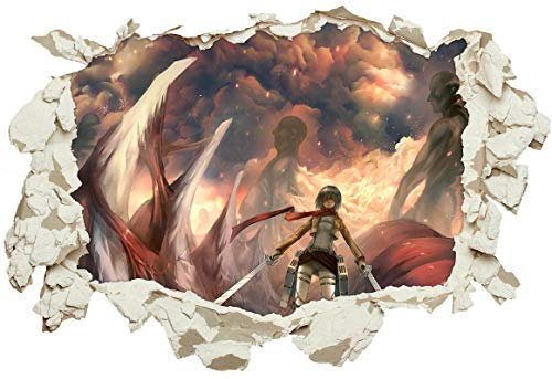 Unified Distribution Anime & Manga - Attack on Titan Mikasa - Wandtattoo mit 3D Effekt, Aufkleber für Wände und Türen Größe: 92x61 cm, Stil: Durchbruch
