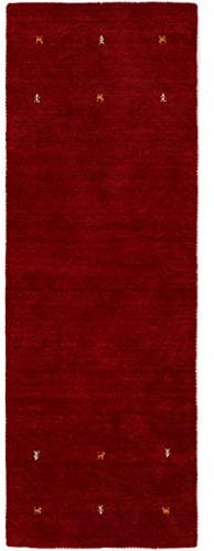 carpetfine Wollteppich Gabbeh Uni Läufer Rot 75x200 cm | Moderner Teppich für Wohn- und Schlafzimmer