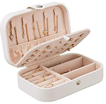 Reise Schmuckkästchen, Tragbar Einfach Schmuckdose Multifunktion Pu-Leder Behälter Schmuck Aufbewahrung Tasche Halskette Ohrringe Ring Armband - Weiß, Free Size