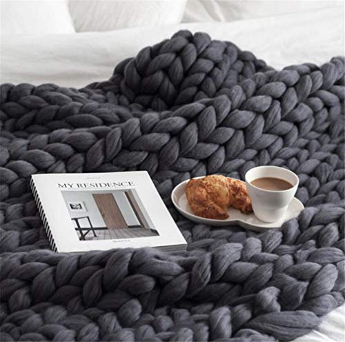 GLITZFAS Gestrickte Decke Grob Kuscheldecke Grobstrick Wolldecke Strickdecke Tagesdecke Überwurf Decke Zuhause Dekor Geschenk (Dunkelgrau, 80x100cm)