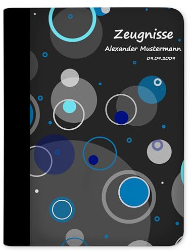CreaDesign Customize A4 Zeugnismappe für Kinder - 26.7 x 32.7 x 1 cm, erweiterbar auf bis zu 20 Fächer, Sichtbuch ohne Klarsichthüllen, Blau Kreise Design, Dokumentenmappe für Schüler