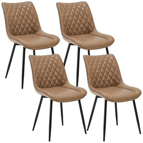WOLTU Esszimmerstühle 4er Set, Küchenstühle, Wohnzimmerstühle, Polsterstühle mit Rückenlehne, für Esszimmer, Küche, Wohnzimmer, Büro, Sitzfläche aus Kunstleder, Metallbeine, Hellbraun BH210hbr-4