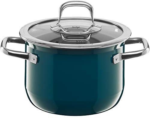 Silit Compact Kochtopf klein 18 cm, Glasdeckel, Fleischtopf Induktion 2,4l, kleiner Topf stapelbar, Silargan Funktionskeramik, petrol