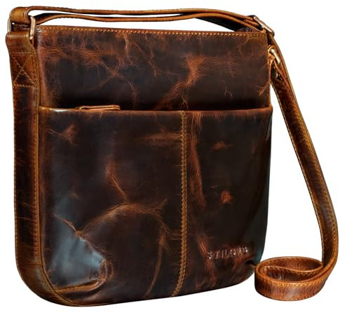 STILORD 'Lucy' Crossbody Bag Damen Leder Vintage Ledertasche Umhängetasche Modern für Freizeit Ausgehen Shopping Handtasche Echtleder, Farbe:kara - cognac