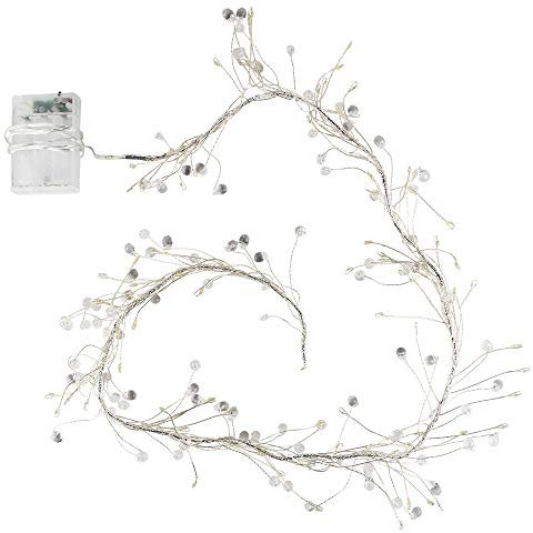 Ideen mit Herz LED-Lichterkette | batteriebetrieben | mit transparenten Kristall-Tropfen-Bündeln | 80 LED-Lämpchen in Warmweiß | Zimmer-Deko für Innen | mit Timer (6 Stunden AN | 18 Stunden AUS)