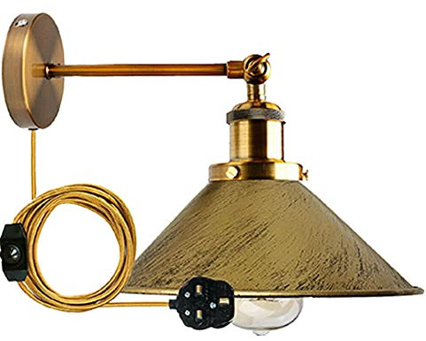 DC VOLTAGE Metal Brushed Brass 22cm Cone Shape Industrial Wall Sconce E27 Bulb Base Light Fixtures Indoor for Bar Restaurants Living Room Bedroom Bathroom Hallway Balcony Stairs
