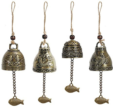 Lucky Fengshui Bells CINVEED 4pcs Chinese Dragon Feng Shui Bells Vintage Phoenix Wind Chime Dragon Wind Chimes for Indoor Outdoor Garden Good Luck Blessing Decoration