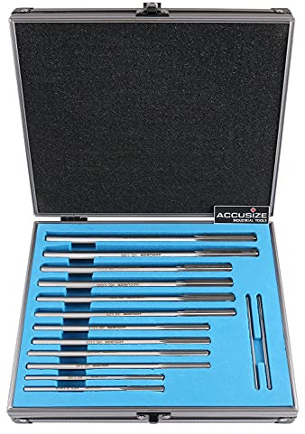 Accusize Industrial Tools Over and Under Sizes 0.1240'' Thru 0.5010'' HSS M2 Premium Chucking Reamer Set, Right Hand Cut, 14pcs/Set, 5528-SX00