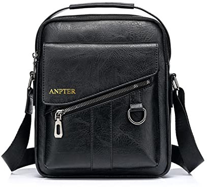 ANPTER Umhängetasche Herren Schultertaschen Herrentasche Ledertasche Shoulder Bag Seitentasche Crossbody Vintage Umhängetaschen Handytasche Messenger Bag Umhängen Geldbörsen(Schwarz Schultertaschen)