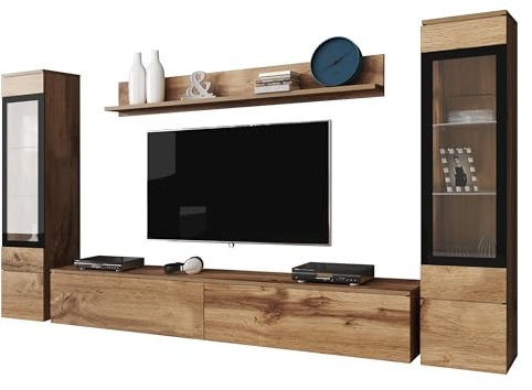 Mirjan24 Doppo II - Mur d'armoire, ouverture sans poignée, mur de fixation, meuble TV, mur multimédia, étagère murale, meuble TV, 2 vitrines suspendues (otan/Wotan, sans éclairage)