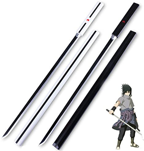 IXIM Christmas Prop Weapon for Naruto of Slayer Cosplay Sword, 100CM Sasuke Samurai Sword, Naruto Anime Blade Wooden Ninja Sword Toy With Scabbard, Black/White (Color : Black)