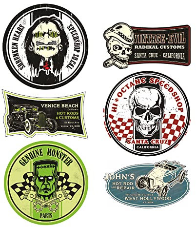 cut-it folientechnik & design MG604 / 6X Srunken Head Aufkleber 9cm Hotrod Oldschool Kult Sticker USA V8 Rockabilly Rost Ratte Rat Look Airride