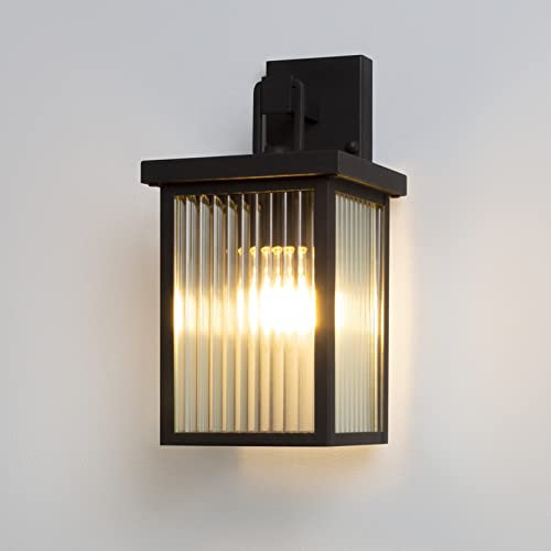 DAWALIGHT Wandleuchte Aussen Geriffeltes Glas Außenwandlaterne Rechteckige Wandlampe Wandaussenleuchte E27 wandlaterne Außen für Wohnzimmer Garten Hauswand Terrasse Draußen, Schwarz, Anti Rost Metall