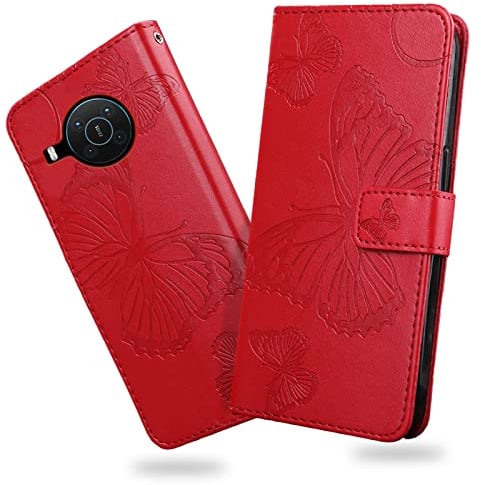DENDICO Hülle für Nokia X20 / Nokia X10, PU Leder Magnetverschluss Flip Handyhülle Schutzhülle mit Standfunktion und Kartenfach für Nokia X20 / Nokia X10, Rot