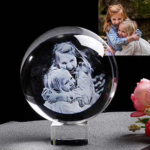 xingfa Cristal fotográfico 2D grabado con láser, bola de fotos de cristal personalizada, bola de decoración del hogar personalizada (con base de cristal, 6 cm)