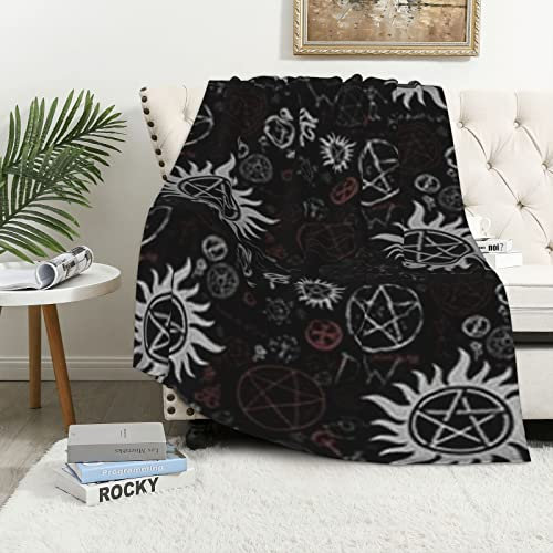 AABSTBFM Supernatural Symbols, schwarze bedruckte Flanelldecke, superweiche Mikrofaser, warme flauschige Decke, Geschenke für Couch, Sofa, Wohnzimmer, 102 x 152 cm