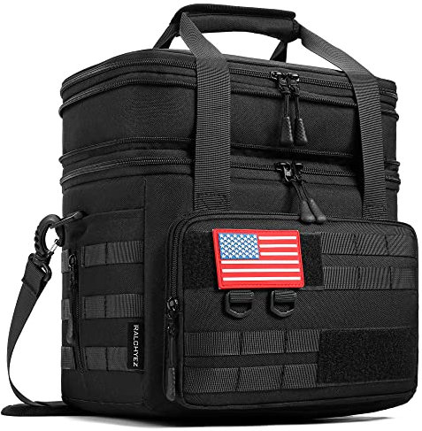 RalChyez Taktische Lunchbox, 20 l, groß, robust, doppelstöckig, isoliert, auslaufsicher, erweiterbar, mit Schultergurt, für Erwachsene, Männer, Frauen, Arbeit, Angeln, Picknick, Reisen, Schwarz