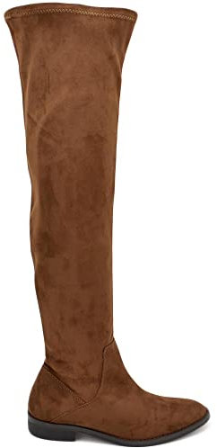 Malu Shoes Stivale donna alto a punta camoscio marrone sopra al ginocchio in camoscio effetto calzino suola gomma bassa (39 EU)