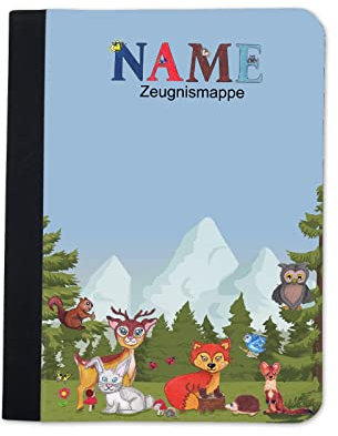 Zeugnismappe mit Name | Zeugnismappe personalisiert | mit Klarsichthüllen A4+ | Urkundenmappe | personalisierte Dokumentenmappe mit Platz für U-Heft, Impfpass, Schwimmpass, Fahrradpass (Waldtiere)