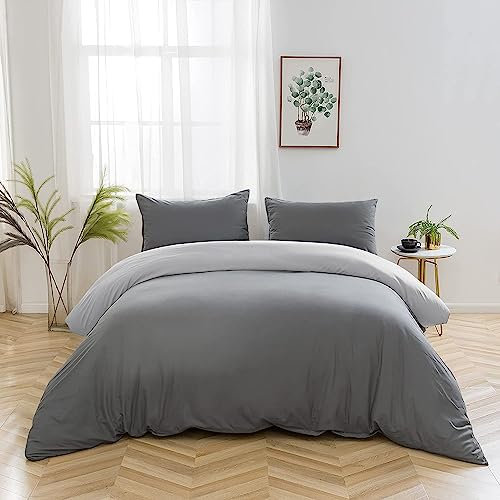 AYSW 100% Baumwolle Bettwäsche mit Reißverschluss 200x200 cm Dunkelgrau/Hellgrau 1 Bettbezug mit 2 Kopfkissenbezug 80x80 cm