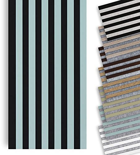 MARBET DESIGN Lamellenwand Woodline 270x30cm Akustikpaneele Holz, Wandpaneele Holzpaneele Wand (Schwarz - Hellblau, 1 Paneel / 0.81 m²)