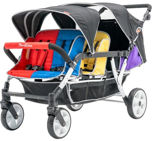 Familidoo H6E 6-Sitzer-Baby-Kinderwagen – Doppel-Baby-Kinderwagen mit Liegesitzen – Kindertagesstätten-Kinderwagen mit 5-Punkt-Sicherheitsgurt für sicheres und sicheres Reisen – für Neugeborene bis