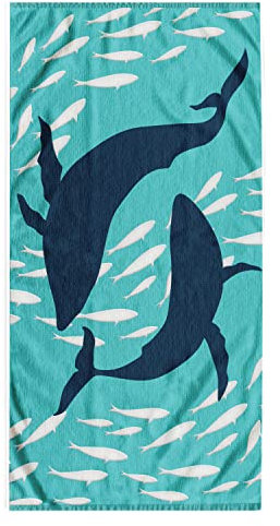 DecoKing Strandtuch groß 90x180 cm Baumwolle Frottee Velours Badetuch blau dunkelblau weiß Dolphin