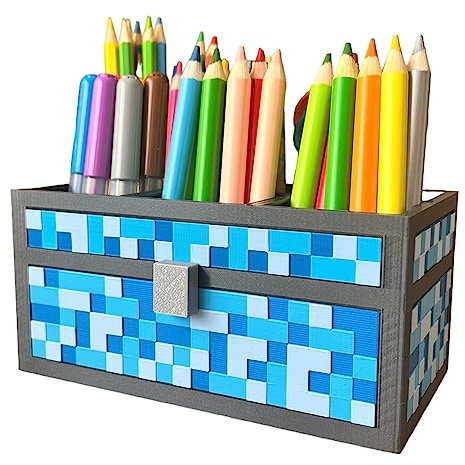 KAJAWIS Organizer für Buntstifte Minecraft-Stil Schreibtisch-Organizer für Kinder Pixel ECO Stiftehalter (Blue)