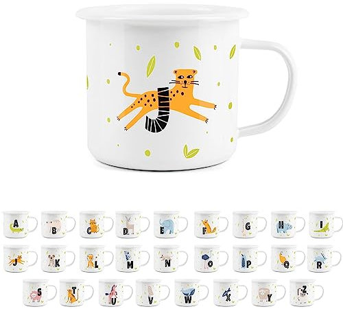 Animal Letter J Mug -White Initial Personalised Alphabet Novelty Durable Hot Drinks Outdoor Cup for Travel Picnics Home Hiking