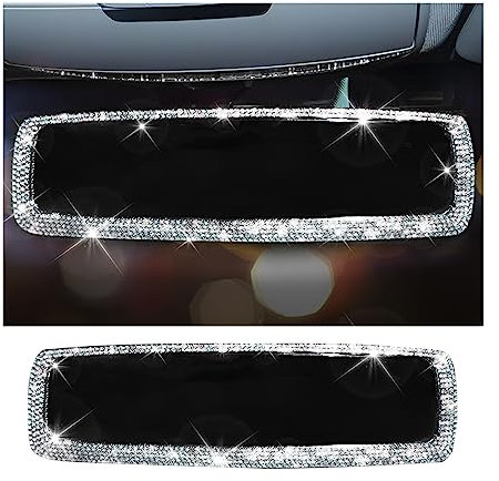 JNNJ Bling Strass Autospiegel, Glitzer Automotive Innenspiegel, Diamanten Beschlagene Auto Rückspiegel, Universal Niedlich Autos Innenzubehör für Mädchen Damen(Weiß)