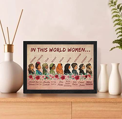 Lustiges Retro-Metall-Blechschild in dieser Welt Frauen Blei-Poster Wohlerzogene Frauen Poster Berühmte Frauen Poster Berühmte RBG Frida-Kahlo Maya Angelou dekoratives Handwerk Bestes Geschenk 20,3 x