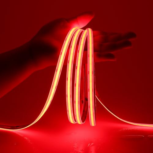 JOYLIT Ruban LED COB 12V 6M Rouge IP65 Étanche, 320LEDs/M Sans Points 8MM Bande Lumineuse LED Autocollante Pour Cuisine, Armoire, Etagère, Voiture, Camping (Alimentation Non Incluse)
