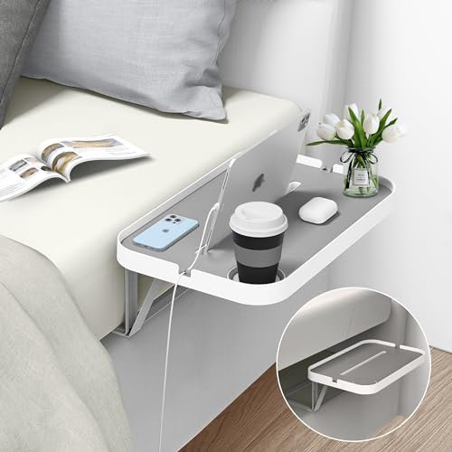KIWIFOTOS Bedside Shelf for Bed without Side Frame, Nightstand Tray for Platform Bed with Cup Holder, Cable Organizer, Mute Design(Model-L)