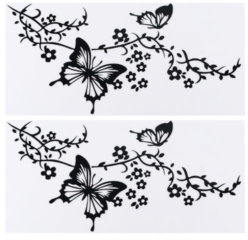 GORGECRAFT 2 Foglio Farfalla Set di Decalcomanie per Auto Farfalle Che Baciano Fiori Decalcomania per Auto Vinile Adesivo Impermeabile Adesivi per da Donna Decorazione Esterna Automobilistica Nero