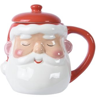 Selezione Cartoleria Varzi Dal 1956 Tazza Natalizia In Ceramica Rossa Babbo Natale Sagomato Con Coperchio