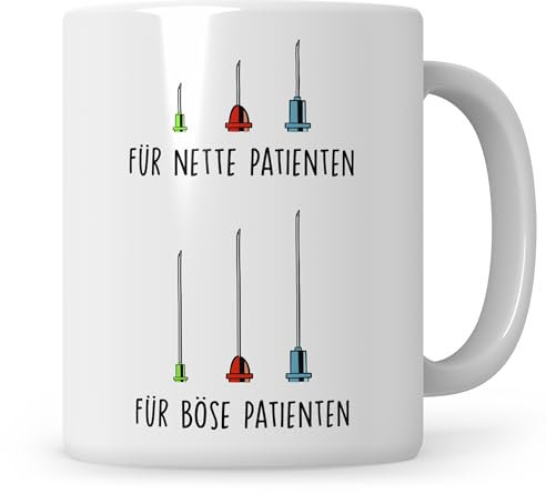 Sweetify Tasse Für Nette Patienten - Für Böse Patienten Arzt Arzthelferin Pflegerin Spruch Geschenk Krankenschwester Becher Kaffeetasse MFA Medizinische Arzthelferin