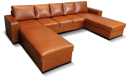 Quattro Meble Braun Naturleder Ecksofa Mallorca U 200x355x185cm mit Schlaffunktion und Bettkasten Leder Sofa Echtleder Couch Eckcouch Ecke Farbauswahl