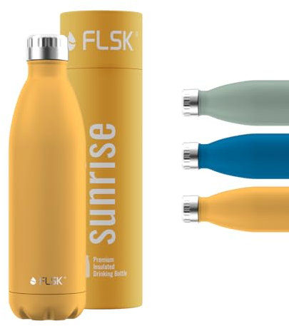 FLSK Trinkflasche – Premium Edelstahl Thermosflasche – 100 % auslaufsicher & kohlensäuregeeignet – hält 24 h kalt & 18 h heiß – BPA-frei (sunrise, 750 ml)